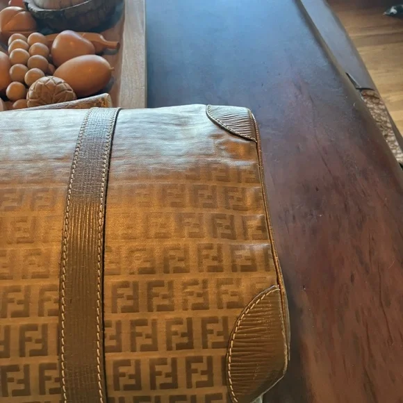 Fendi Brown FF Logo Canvas Duffel Bag with Dark Trim - Picture 2 of 7
